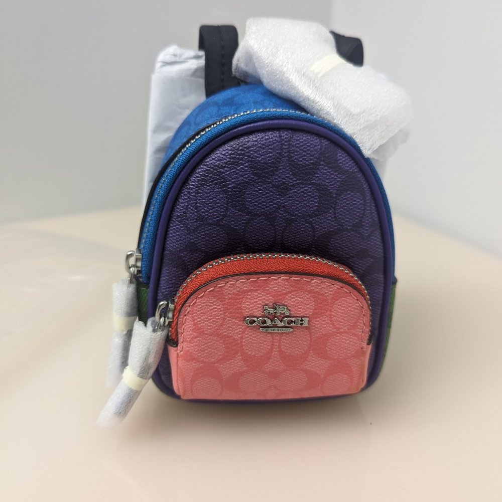 Coach Mini Court Backpack Bag Charm In Colorblock Signature Canvas Key Fob - Picture 2 of 6